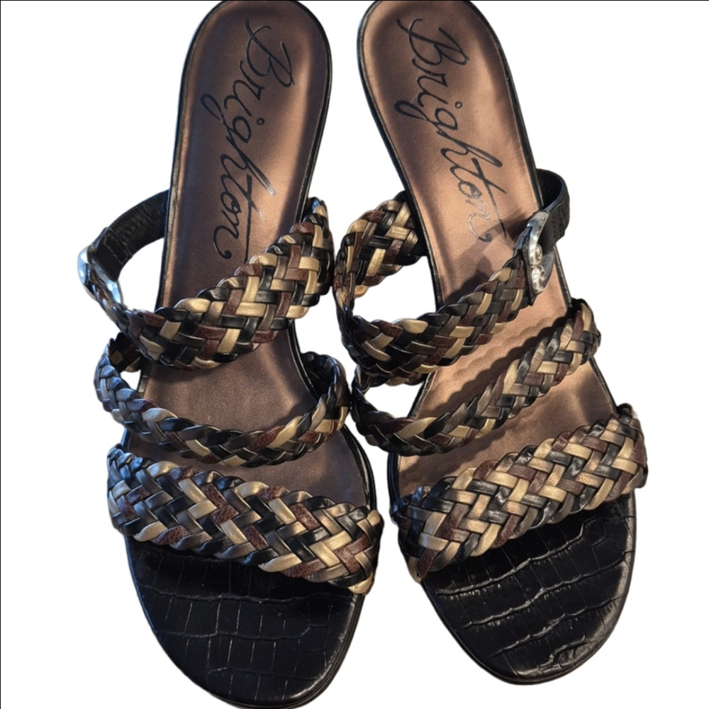 Brighton Women's Tress Braided Strap Sandals - Mettalic, Black and Brown
